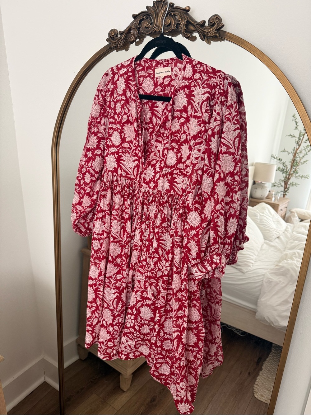 Daughters of India Kyra Mini Dress in Saffron (Red and White Floral)